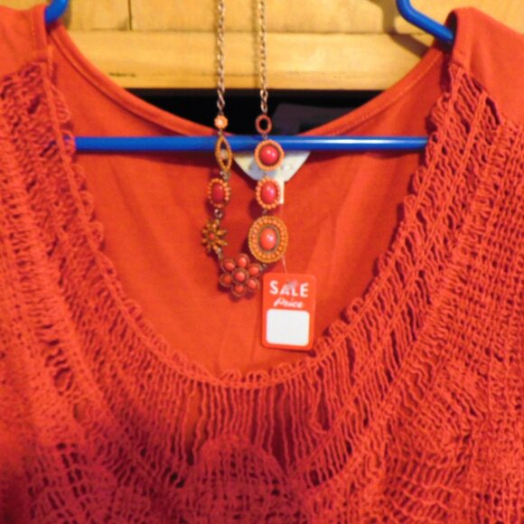 NEW ADIVA WOMENS 2X CORAL TANK TOP CROCHET with LINER - Picture 3 of 6